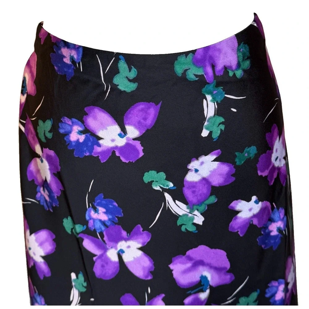 J. CREW Black, Vibrant Purple & Blue All Over Floral Midi Pencil Skirt Size S